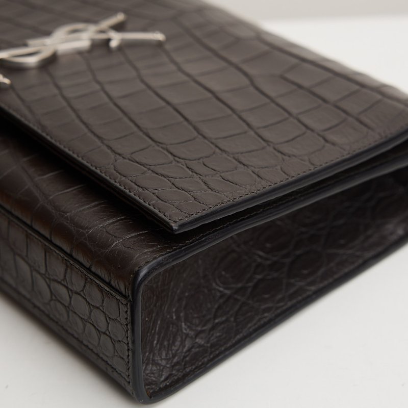 二手YSL Kate中號流蘇包/黑灰色銀鍊-12