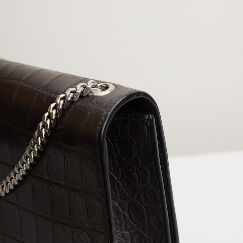 二手YSL Kate中號流蘇包/黑灰色銀鍊-17