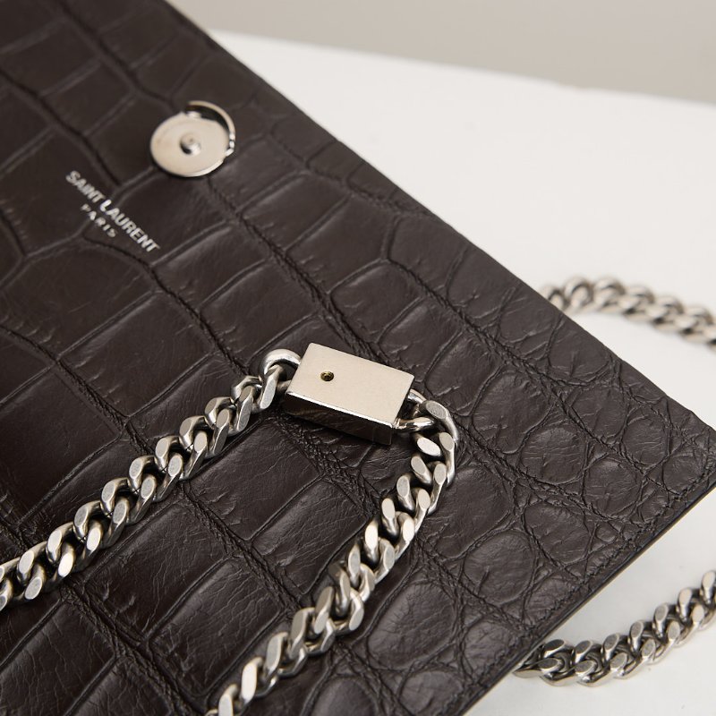 二手YSL Kate中號流蘇包/黑灰色銀鍊-19