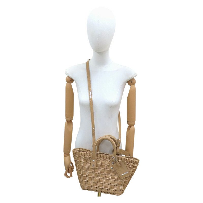 卡其色 編織漆皮 BISTRO Basket XS 兩用包【Balenciaga 巴黎世家】 671342-9