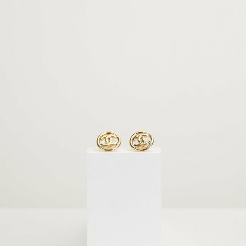 二手Chanel 23A經典圓形雙C耳環/金色