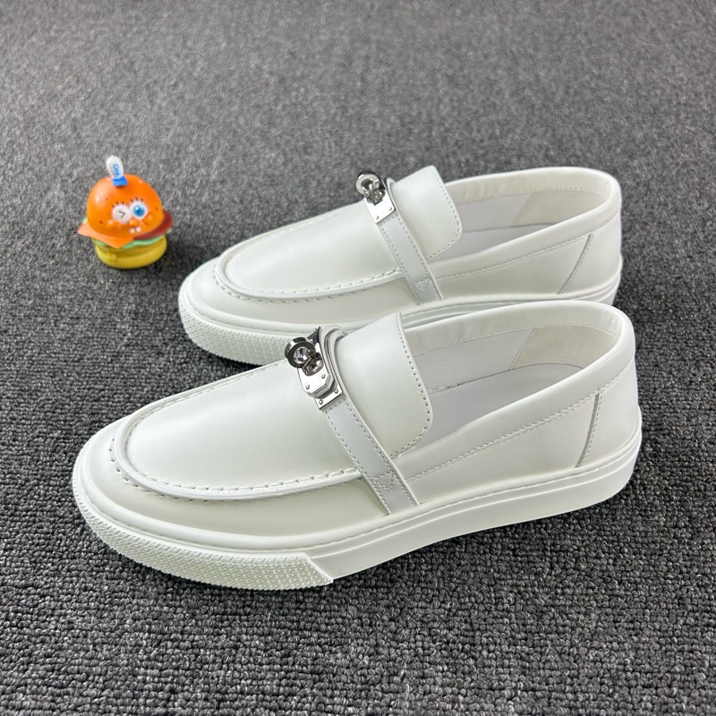 Hermes愛馬仕白色Kelly銀扣樂福鞋 尺碼36-6