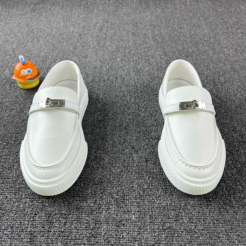 Hermes愛馬仕白色Kelly銀扣樂福鞋 尺碼36-7