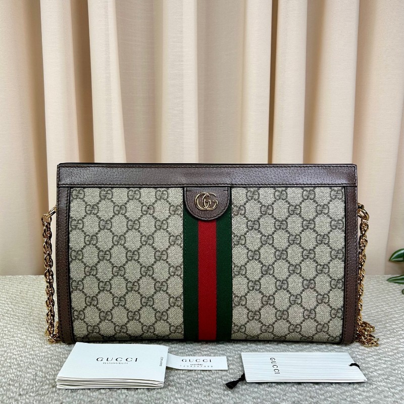 Gucci古馳Ophidia老花夾子鏈條包 經典老花配紅綠條紋 金色鏈條 可單肩可斜挎 容量大 實用性強 日常百搭-1