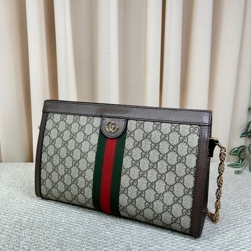 Gucci古馳Ophidia老花夾子鏈條包 經典老花配紅綠條紋 金色鏈條 可單肩可斜挎 容量大 實用性強 日常百搭-3