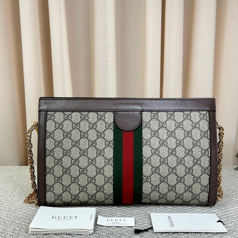 Gucci古馳Ophidia老花夾子鏈條包 經典老花配紅綠條紋 金色鏈條 可單肩可斜挎 容量大 實用性強 日常百搭-5