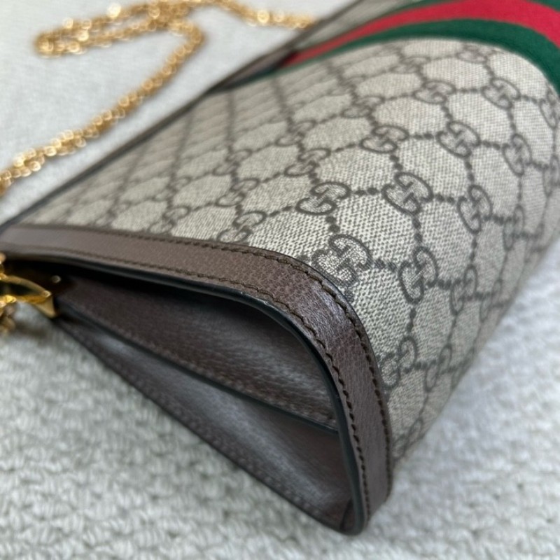 Gucci古馳Ophidia老花夾子鏈條包 經典老花配紅綠條紋 金色鏈條 可單肩可斜挎 容量大 實用性強 日常百搭-7