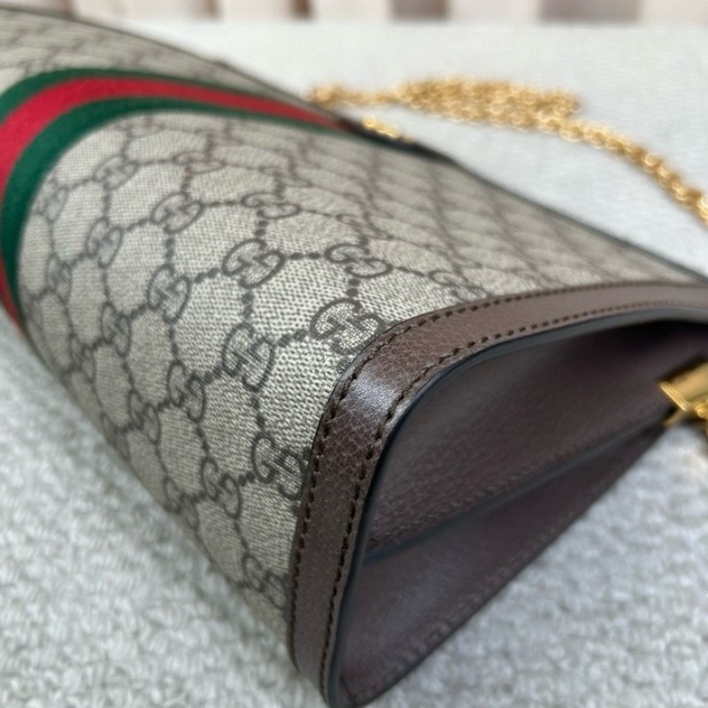 Gucci古馳Ophidia老花夾子鏈條包 經典老花配紅綠條紋 金色鏈條 可單肩可斜挎 容量大 實用性強 日常百搭-8