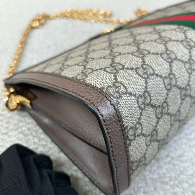 Gucci古馳Ophidia老花夾子鏈條包 經典老花配紅綠條紋 金色鏈條 可單肩可斜挎 容量大 實用性強 日常百搭-10