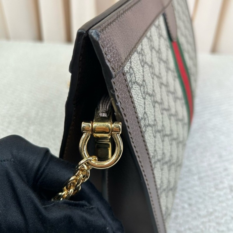 Gucci古馳Ophidia老花夾子鏈條包 經典老花配紅綠條紋 金色鏈條 可單肩可斜挎 容量大 實用性強 日常百搭-14