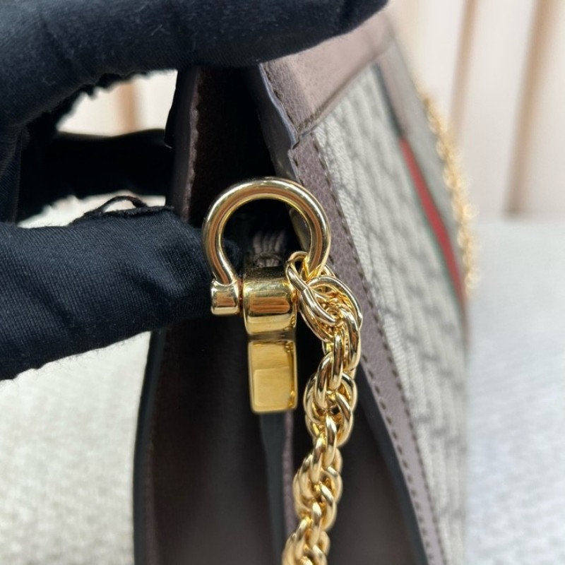 Gucci古馳Ophidia老花夾子鏈條包 經典老花配紅綠條紋 金色鏈條 可單肩可斜挎 容量大 實用性強 日常百搭-22