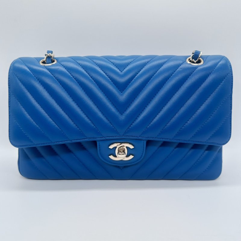 CHANEL 海軍藍色山行紋經典口蓋包-0