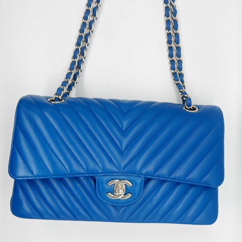 CHANEL 海軍藍色山行紋經典口蓋包-2