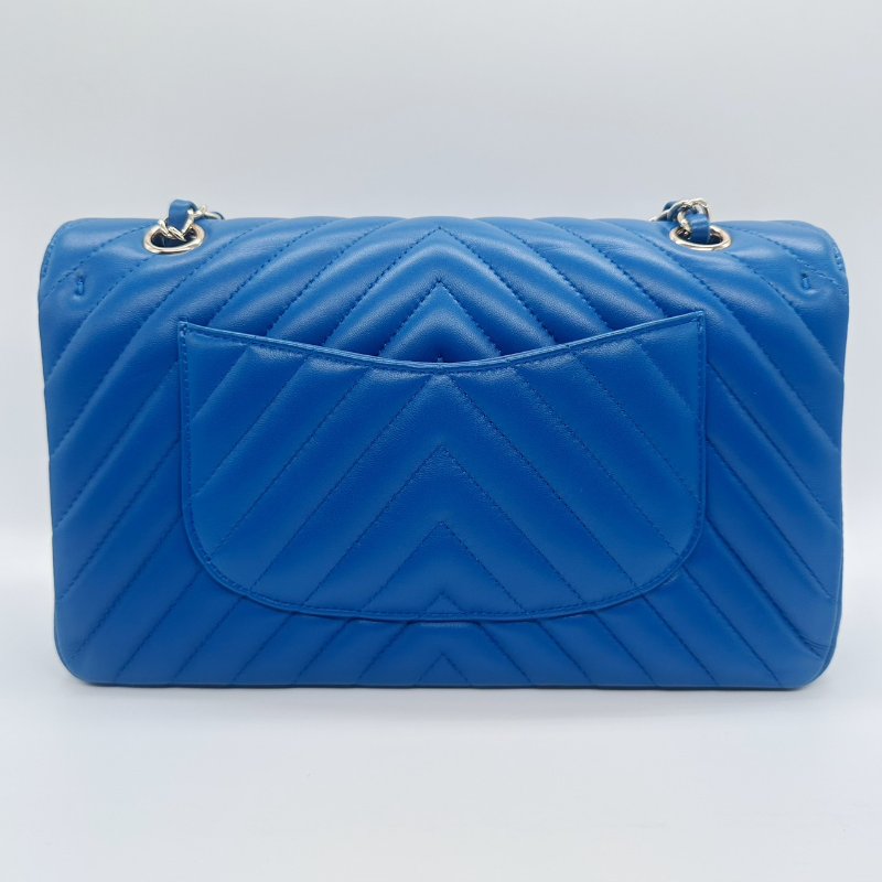 CHANEL 海軍藍色山行紋經典口蓋包-7
