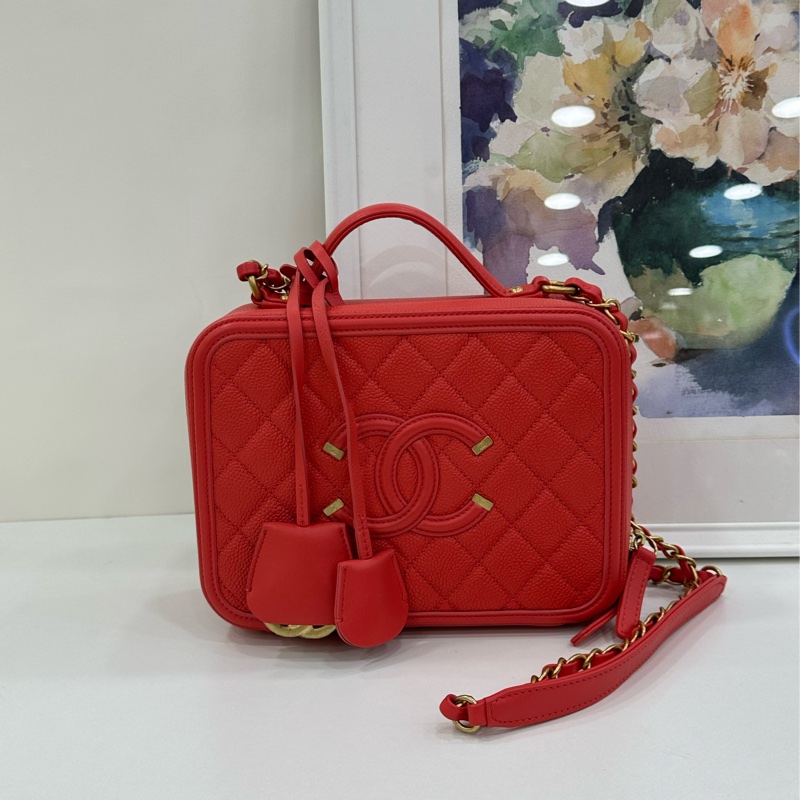 Chanel 香奈兒 Vanity 相機包中號，紅色金扣荔枝牛皮，28開 尺寸21*15.5*8.5-1