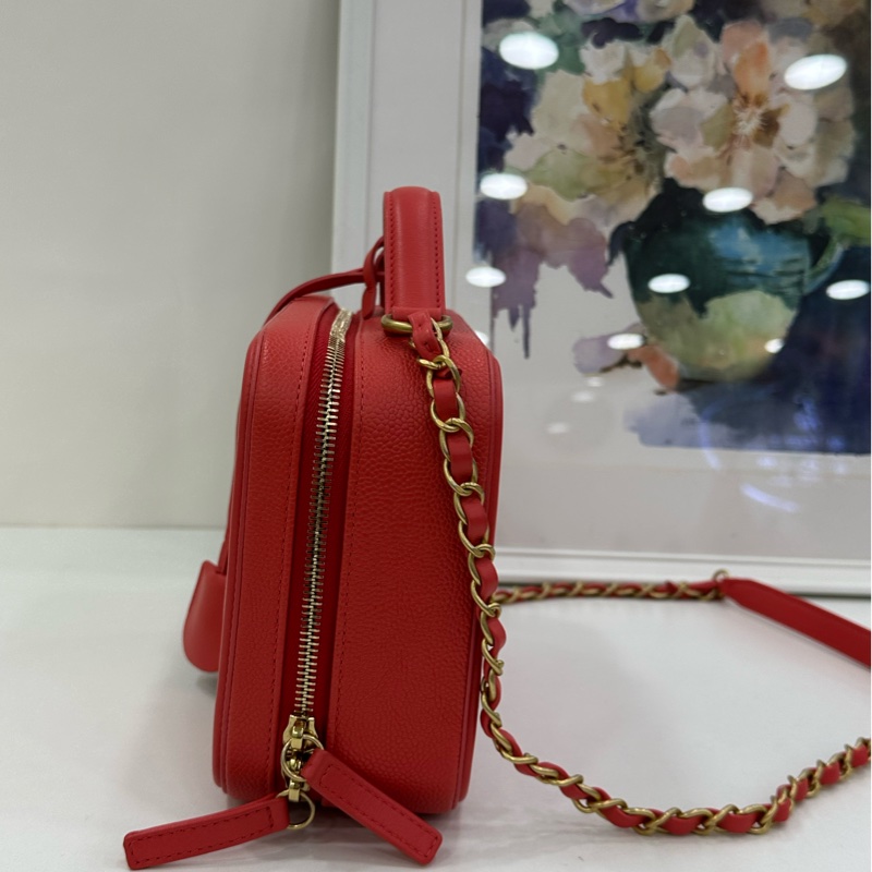 Chanel 香奈兒 Vanity 相機包中號，紅色金扣荔枝牛皮，28開 尺寸21*15.5*8.5-3