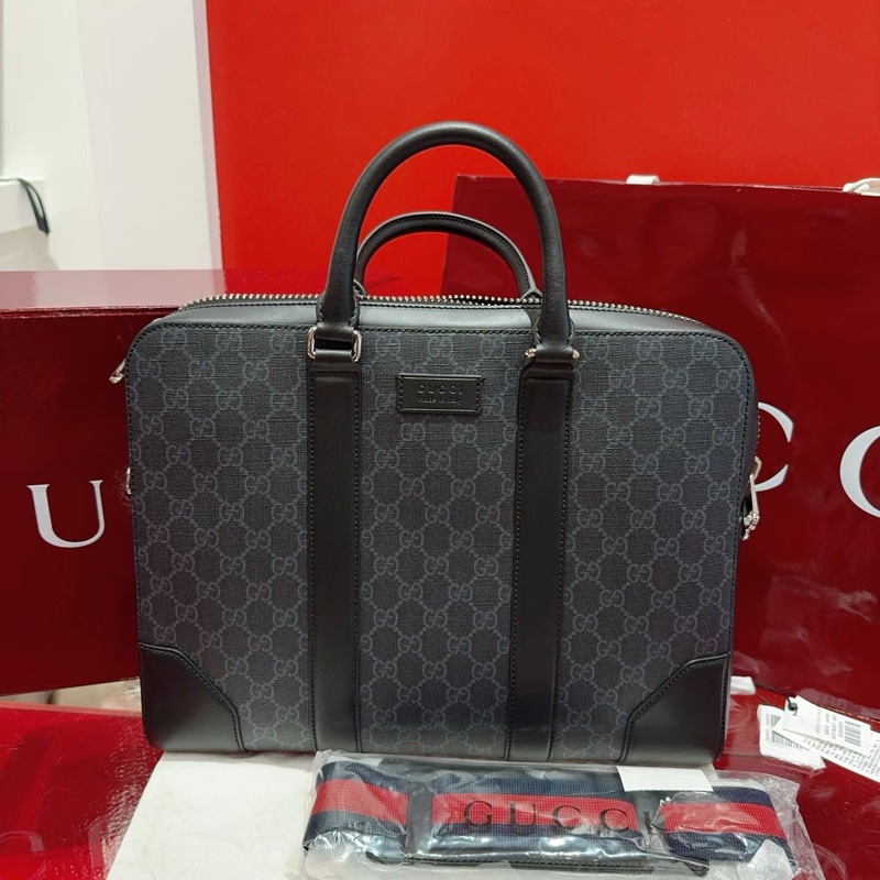 全新Gucci 古馳 黑灰老花公文包GG Supreme-0