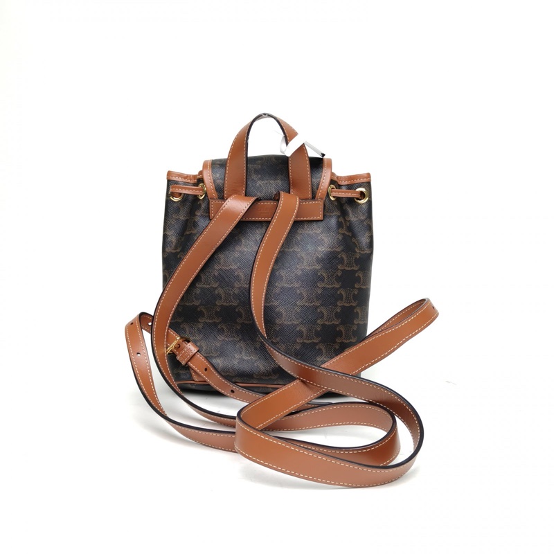 CELINE Folco抽繩雙肩包Mini迷你褐色PVC老花-2