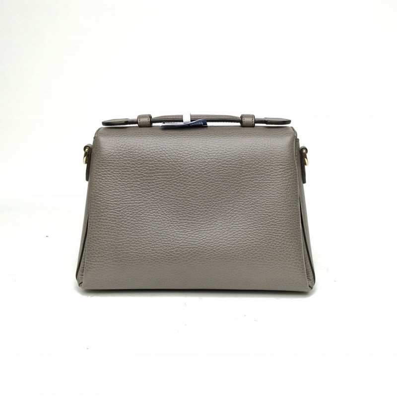 GUCCI Interlock手提風琴包26灰色牛皮淺金扣肩背包-2