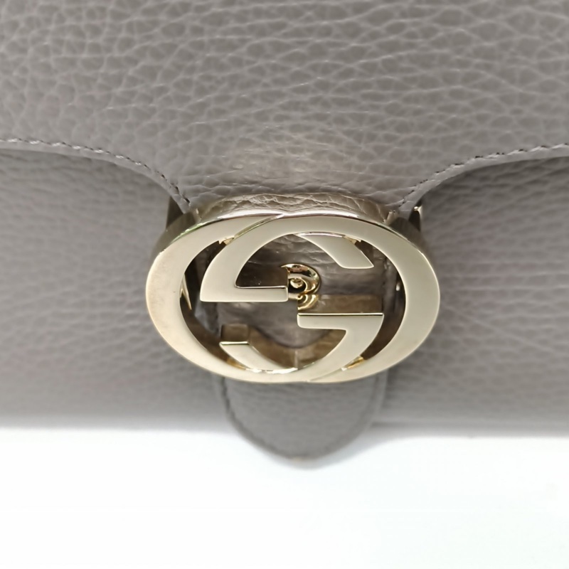 GUCCI Interlock手提風琴包26灰色牛皮淺金扣肩背包-3