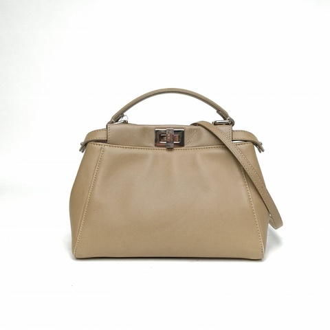 FENDI PEEKABOOMini23cm褐色牛皮銀扣肩背包