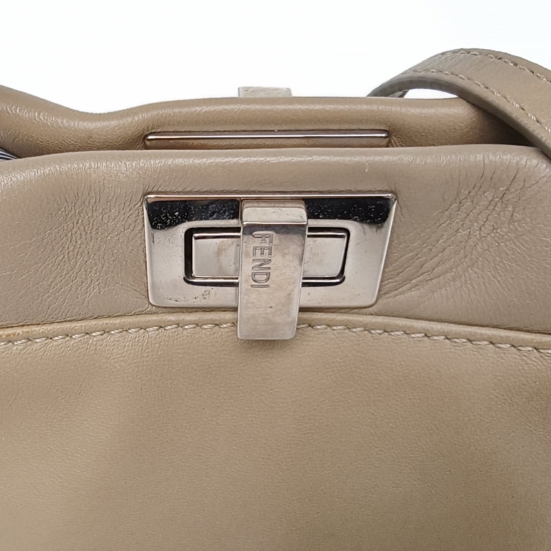 FENDI PEEKABOOMini23cm褐色牛皮銀扣肩背包-4
