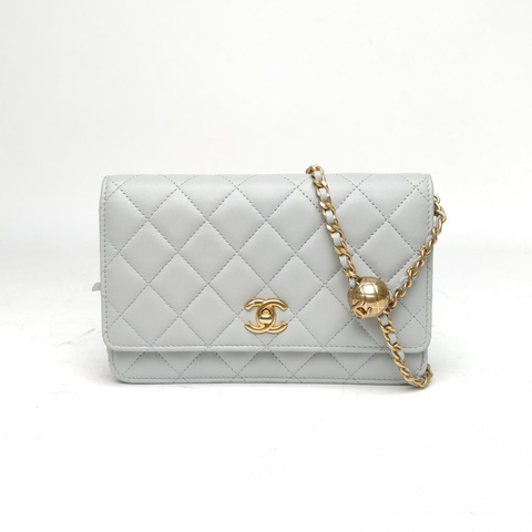 CHANEL CFWOC19cm霧霾藍羊皮晶片開金扣金球肩背包