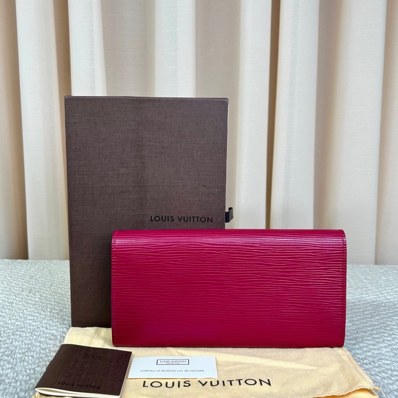 LV路易威登水波纹長款錢包 玫紅色 卡位多 容量大 日常實用-6