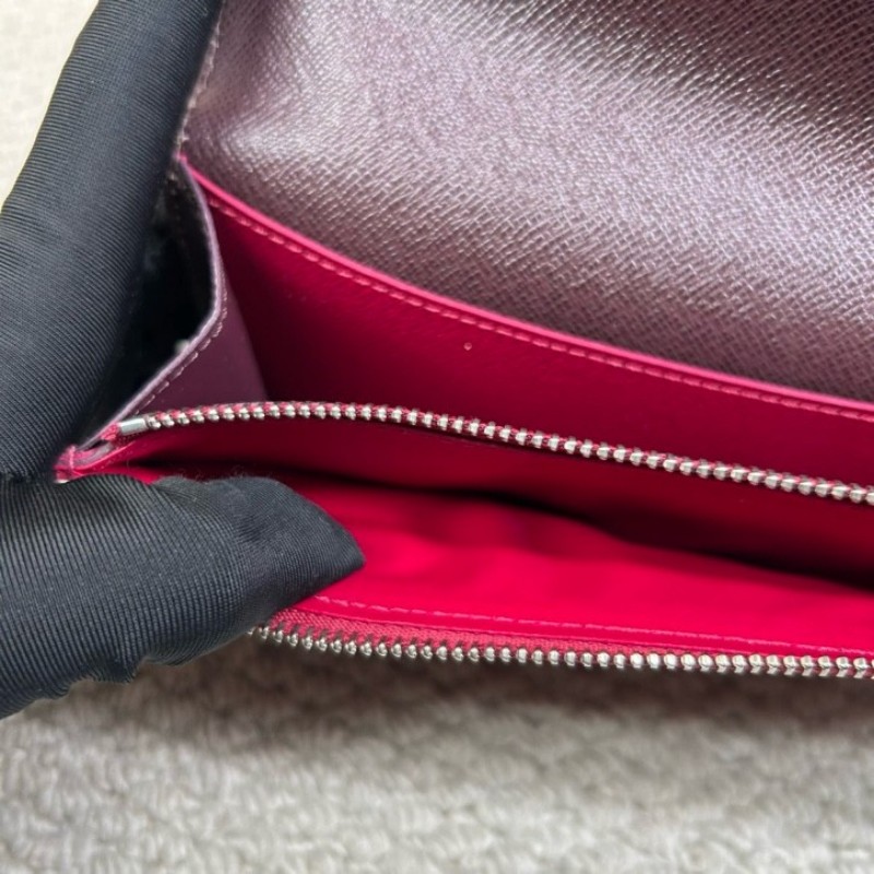 LV路易威登水波纹長款錢包 玫紅色 卡位多 容量大 日常實用-13