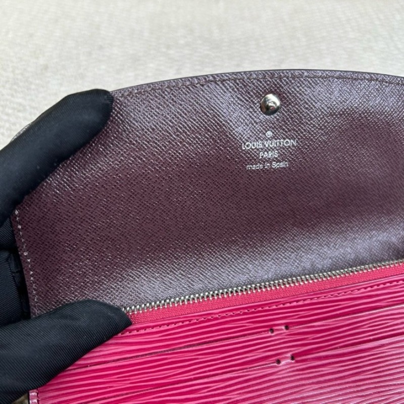 LV路易威登水波纹長款錢包 玫紅色 卡位多 容量大 日常實用-18