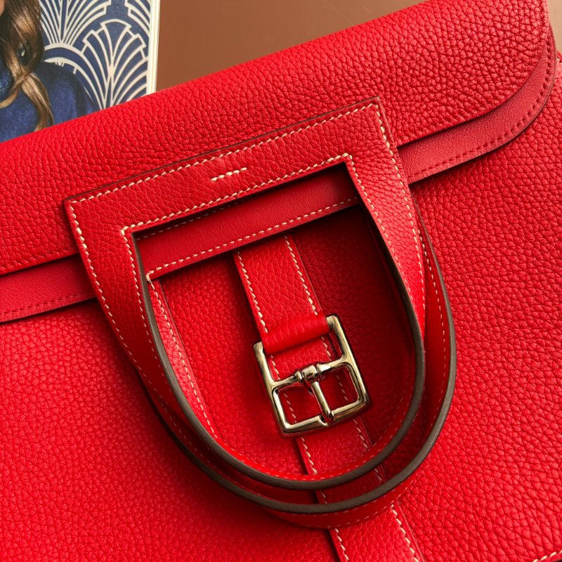 C刻:: HALZAN 31 ::HERMES 愛馬仕:: 紅色銀釦斜背包 肩背包 手提包-2