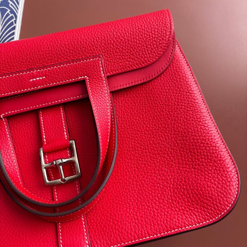 C刻:: HALZAN 31 ::HERMES 愛馬仕:: 紅色銀釦斜背包 肩背包 手提包-4