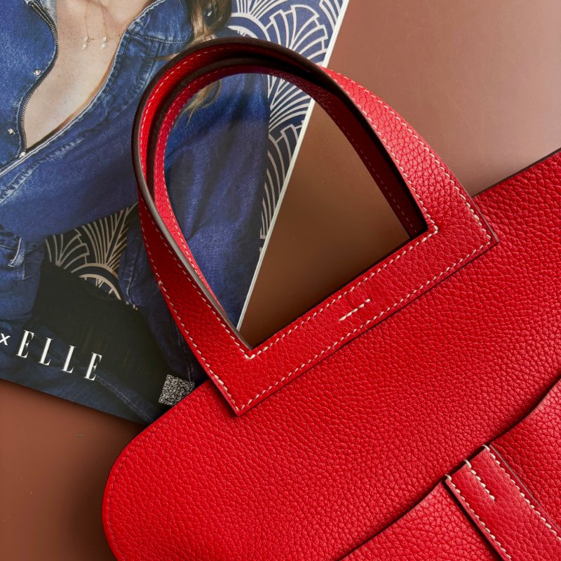 C刻:: HALZAN 31 ::HERMES 愛馬仕:: 紅色銀釦斜背包 肩背包 手提包-5