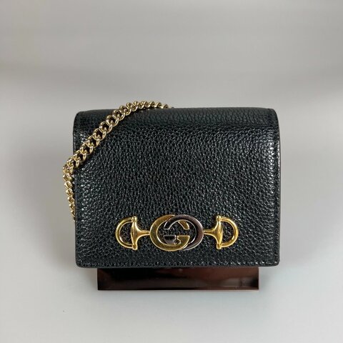 GUCCI 570660 黑ZUMI 金鍊小廢包