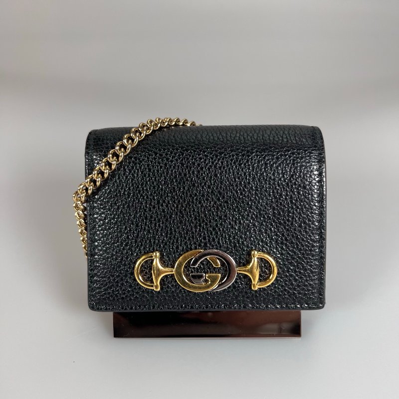 GUCCI 570660 黑ZUMI 金鍊小廢包-0