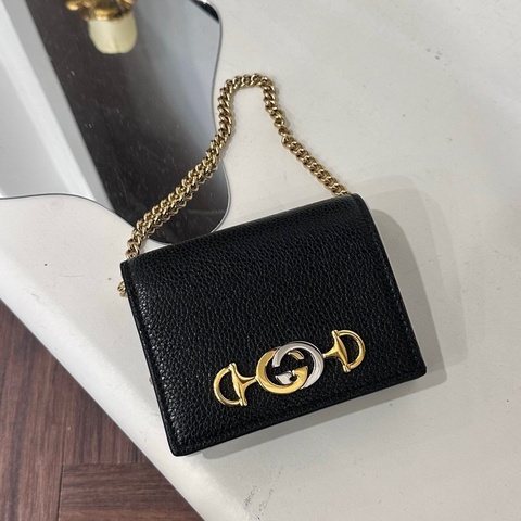 GUCCI 570660 黑ZUMI 金鍊小廢包