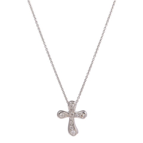TIFFANY＆CO PT950鉑金Elsa Peretti Cross Diamond鑽石項鍊