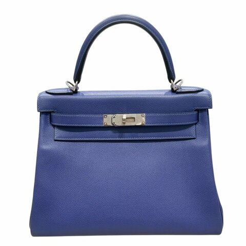 Hermès 愛馬仕 Kelly 28 手提/肩背包 Epsom 皮革 藍色 銀扣