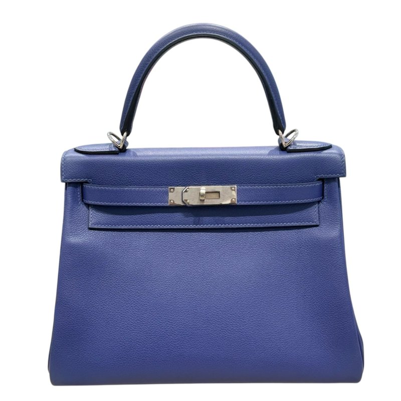 Hermès 愛馬仕 Kelly 28 手提/肩背包 Epsom 皮革 藍色 銀扣-0