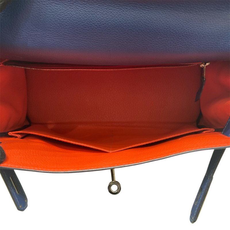 Hermès 愛馬仕 Kelly 28 手提/肩背包 Epsom 皮革 藍色 銀扣-11