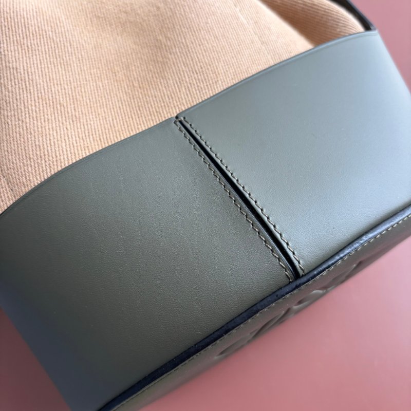 ::LOEWE:: Balloon 卡其色帆布拼接橄欖綠牛皮水桶包 氣球包  Canvas & Leather Bucket Bag-6