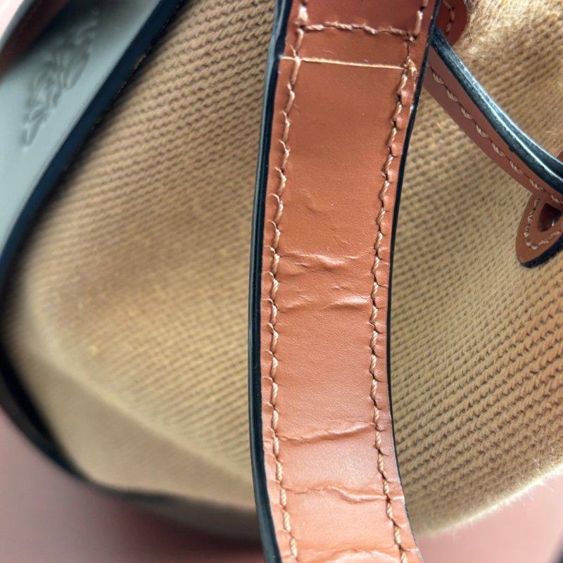 ::LOEWE:: Balloon 卡其色帆布拼接橄欖綠牛皮水桶包 氣球包  Canvas & Leather Bucket Bag-14