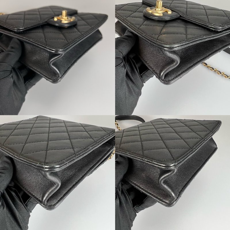 CHANEL 珍珠掀蓋包羊皮黑 保卡款27開-13