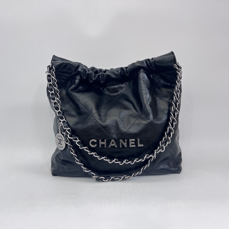 Chanel 黑牛皮銀釦22小號AS3260-0