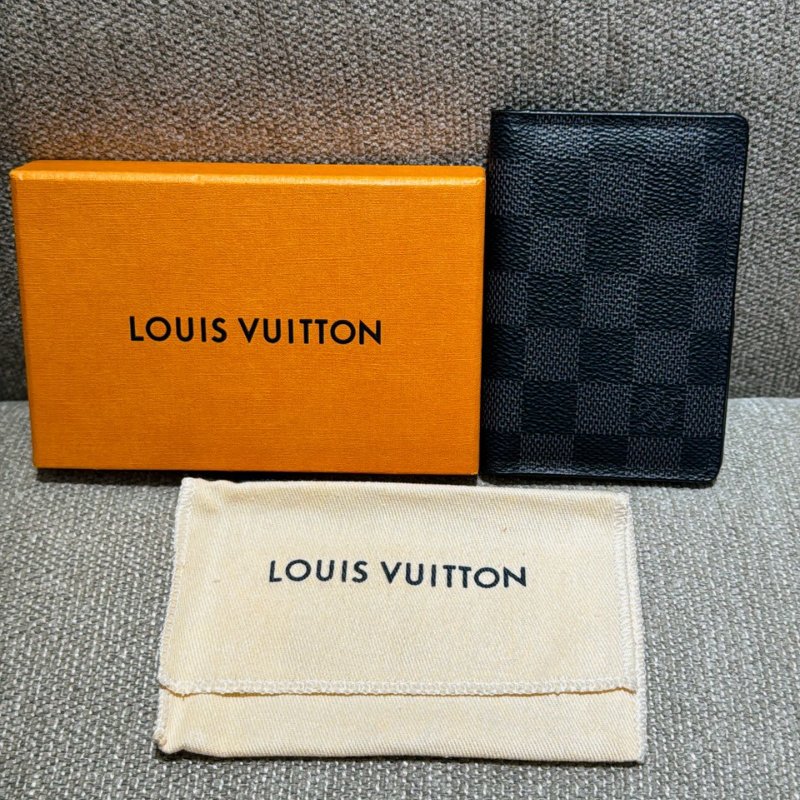 Louis Vuitton 黑 棋盤格 對折卡片夾-0