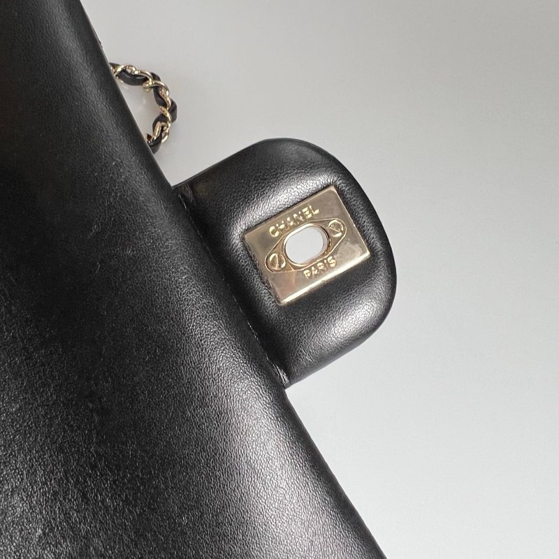 CHANEL CF20羊皮黑淡金鍊包 A69900/晶片款-8
