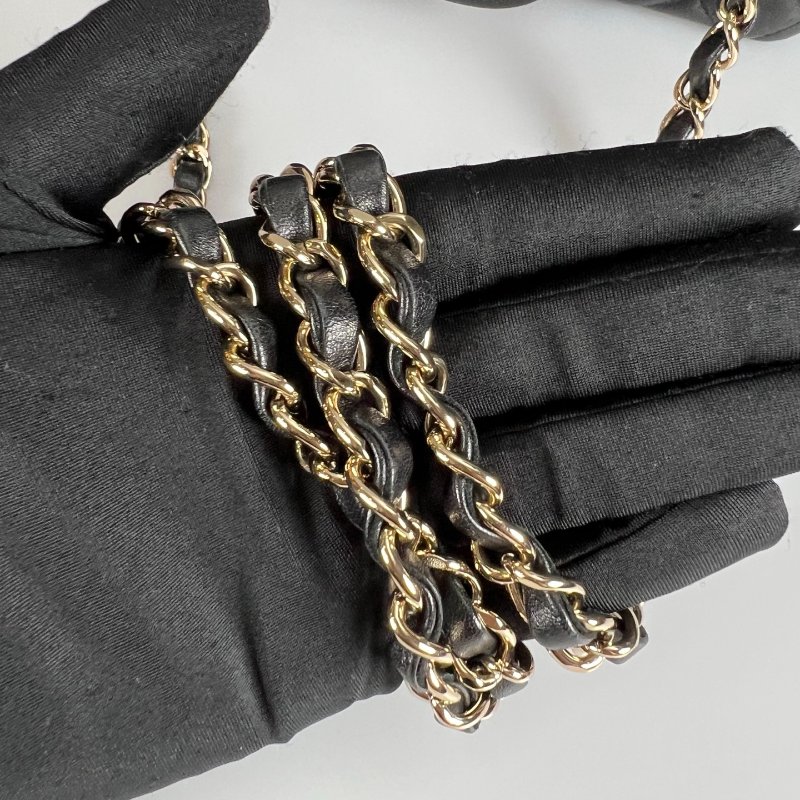 CHANEL CF20羊皮黑淡金鍊包 A69900/晶片款-9