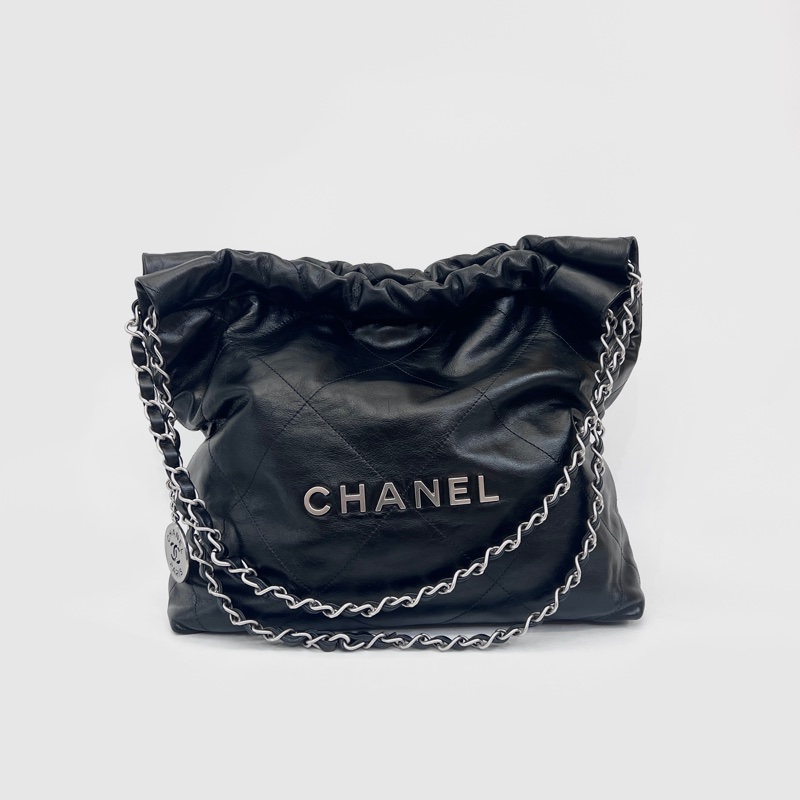 Chanel黑牛皮銀釦22小號肩背包As3260-0
