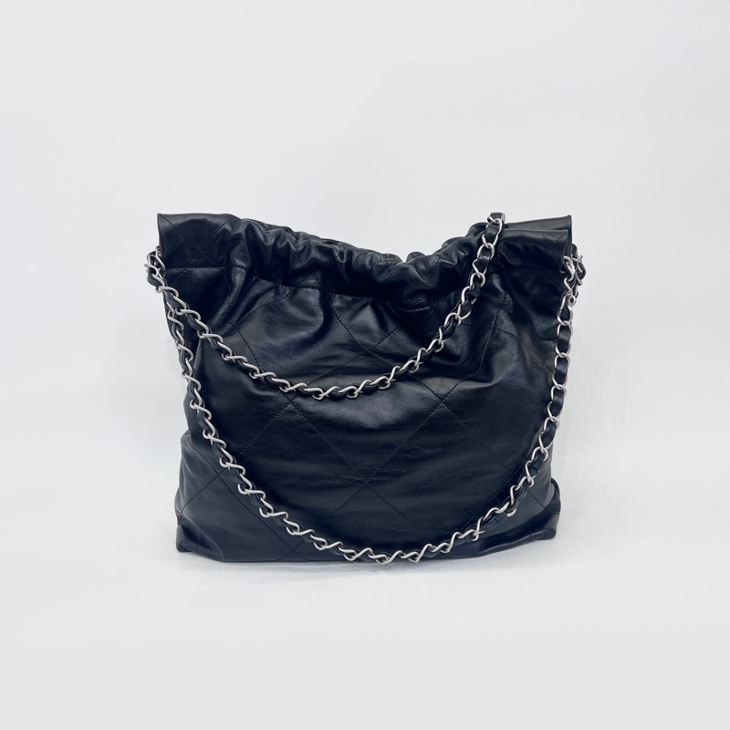 Chanel黑牛皮銀釦22小號肩背包As3260-1