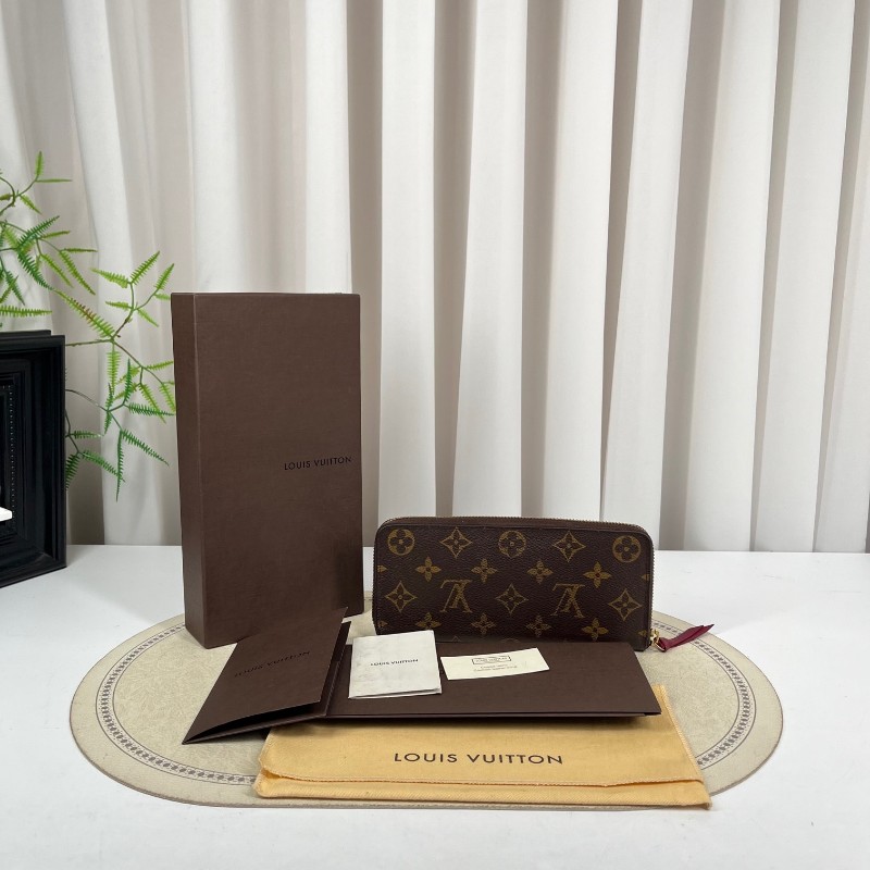 LV路易威登 長款老花拉鏈錢包 紅色內裡 內裡整潔 卡位多 容量大-5